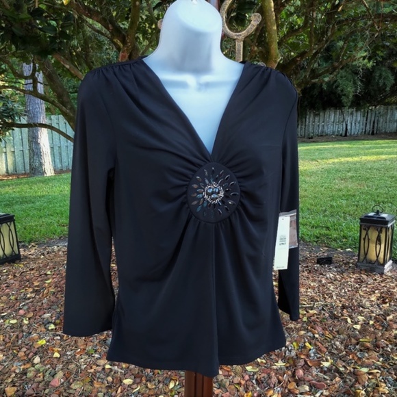 Gathered Beaded Front Top by Ideology NWT M - Picture 1 of 5